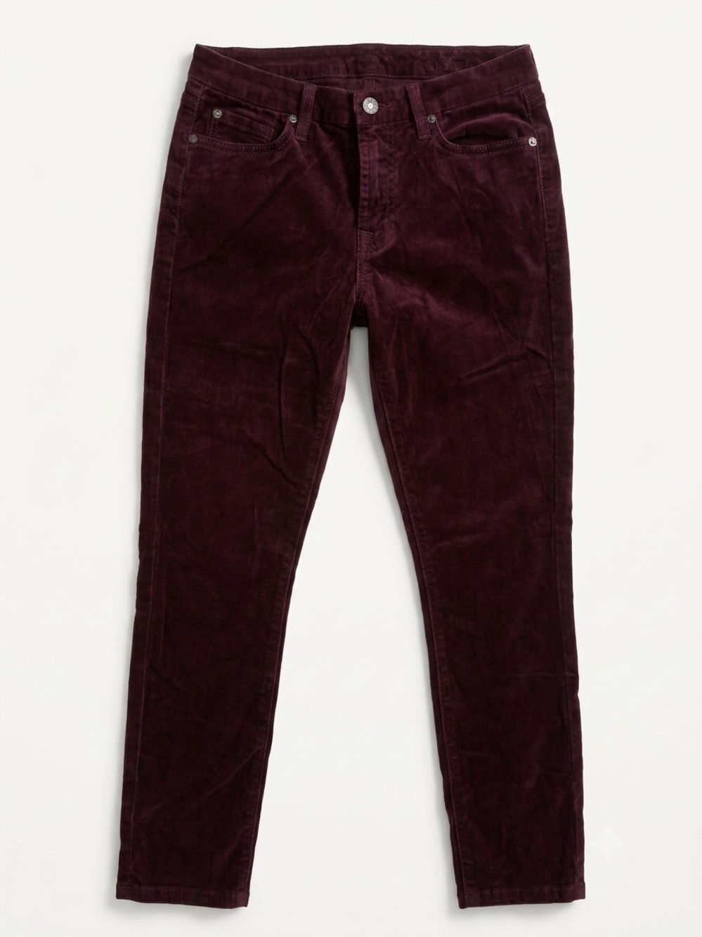 7 For All Mankind High Rise Skinny Corduroy Pants Maroon Red Stretch Size 28